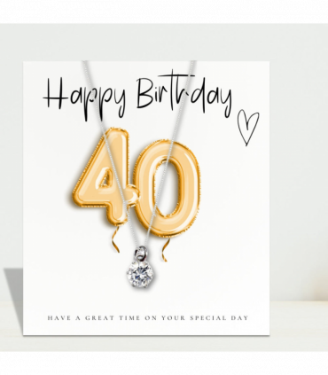 Small 40th Birthday Gold Balloons Gift Hamper | Cubic Zirconia Charm Necklace, Chocolates & Candle