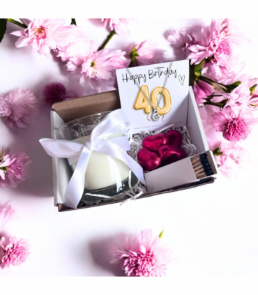 Small 40th Birthday Gold Balloons Gift Hamper | Cubic Zirconia Charm Necklace, Chocolates & Candle