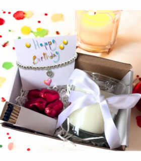 Small Happy Birthday Gift Hamper - Cubic Zirconia Heart Bracelet, Chocolates & Candle