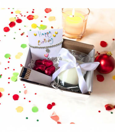Small Happy Birthday Gift Hamper - Cubic Zirconia Heart Bracelet, Chocolates & Candle