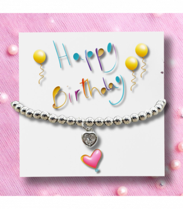 Small Happy Birthday Gift Hamper - Cubic Zirconia Heart Bracelet, Chocolates & Candle