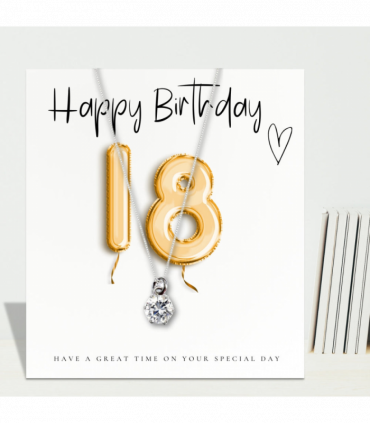 18th Birthday Cubic Zirconia Silver Necklace & Gold Balloons Mini Gift Hamper | Eightenth Gift | Girls 18th Birthday Gift Set UK