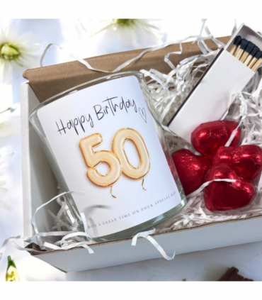 50th Birthday Gold Balloons Candle Gift Set | Birthday Gift for Daughter or Mum