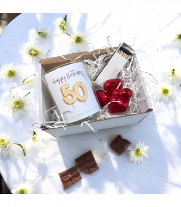 50th Birthday Gold Balloons Candle Gift Set | Birthday Gift for Daughter or Mum