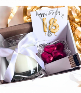 Small 18th Birthday Gold Balloons Gift Necklace Hamper | Girls 18th Birthday Candle Gift UK