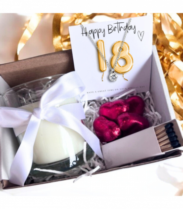 Small 18th Birthday Gold Balloons Gift Necklace Hamper | Girls 18th Birthday Candle Gift UK