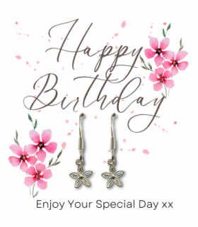 Happy Birthday Pink Flowers Gift Card & Dahlia Flower Drop Earrings