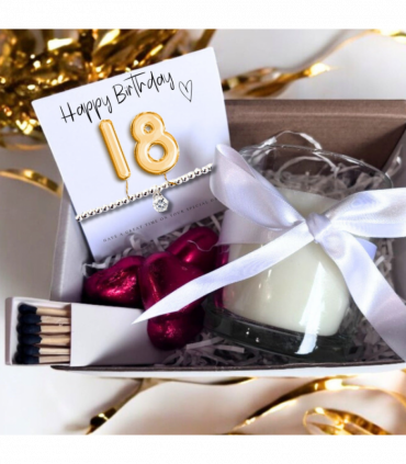 Small 18th Birthday Gold Balloons Gift Hamper | Cubic Zirconia Bracelet, Chocolates & Candle