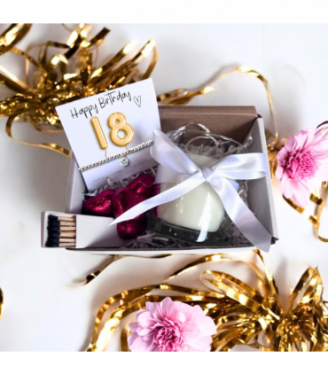 Small 18th Birthday Gold Balloons Gift Hamper | Cubic Zirconia Bracelet, Chocolates & Candle