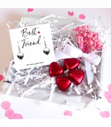 Best Friend Mini Gift Hamper with Silver Heart Earrings | Letter Box Gift For Her | Unique Gifts For Her Birthday, Thank you or Christmas UK