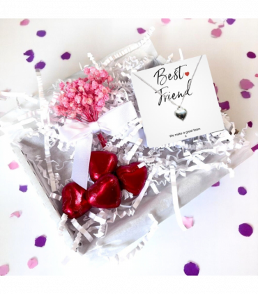 Best Friend Mini Gift Hamper with Silver Heart Necklace | Letter Box Gift For Her | Unique Gifts For Her Birthday, Thank you or Christmas UK