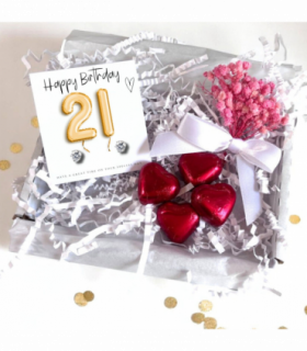 21st Birthday Cubic Zirconia Stud Earrings & Gold Balloons Mini Gift Hamper | Twenty First Gift | Girls 21st Birthday Gift Set UK