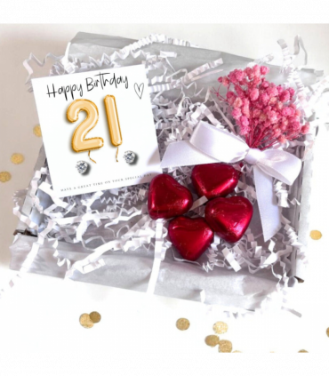 21st Birthday Cubic Zirconia Stud Earrings & Gold Balloons Mini Gift Hamper | Twenty First Gift | Girls 21st Birthday Gift Set UK