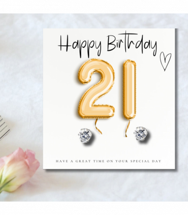 21st Birthday Cubic Zirconia Stud Earrings & Gold Balloons Mini Gift Hamper | Twenty First Gift | Girls 21st Birthday Gift Set UK