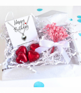 Happy Birthday Mini Gift Hamper with Silver Heart Necklace | Letter Box Gift For Her | Unique Gifts For Her Birthday, Thank you or Christmas UK