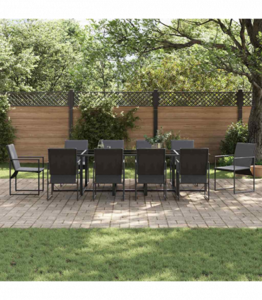 vidaXL Garden Dining Set 11 pcs Black Steel