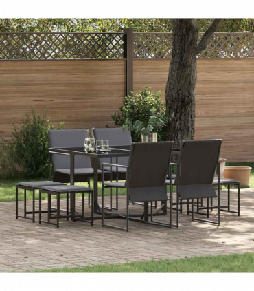 vidaXL Garden Dining Set 9 pcs Black Steel