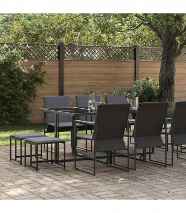 vidaXL Garden Dining Set 11 pcs Black Steel