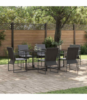 vidaXL Garden Dining Set 7 pcs Black Steel