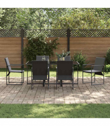 vidaXL Garden Dining Set 7 pcs Black Steel