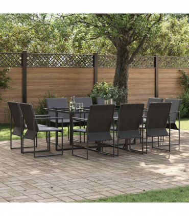 vidaXL Garden Dining Set 11 pcs Black Steel