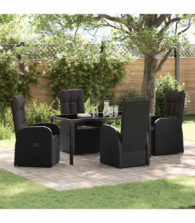 vidaXL Garden Dining Set with Cushion 5 pcs Black Poly rattan