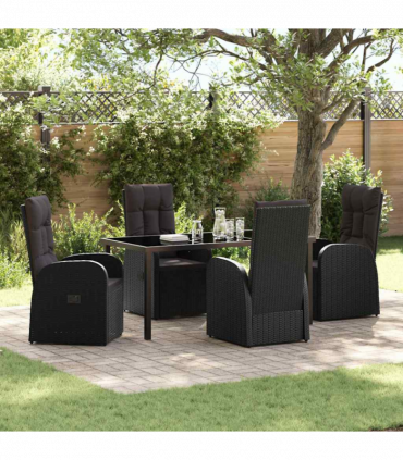 vidaXL Garden Dining Set with Cushion 5 pcs Black Poly rattan
