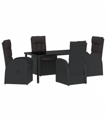 vidaXL Garden Dining Set with Cushion 5 pcs Black Poly rattan