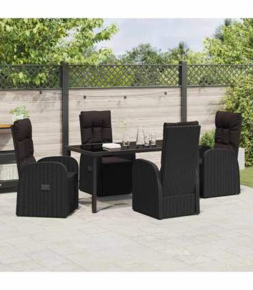 vidaXL Garden Dining Set with Cushion 5 pcs Black Poly rattan