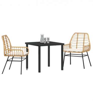 vidaXL Garden Dining Set 3 pcs Brown Poly Rattan