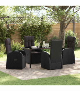 vidaXL Garden Dining Set with Cushion 5 pcs Black Poly rattan