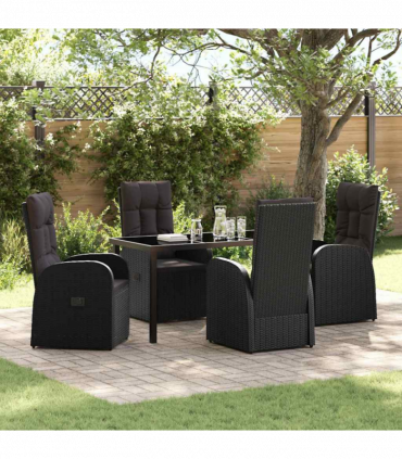 vidaXL Garden Dining Set with Cushion 5 pcs Black Poly rattan