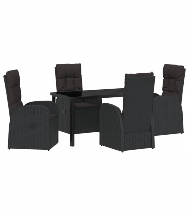 vidaXL Garden Dining Set with Cushion 5 pcs Black Poly rattan