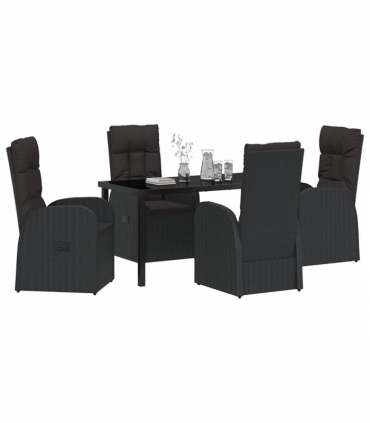 vidaXL Garden Dining Set with Cushion 5 pcs Black Poly rattan