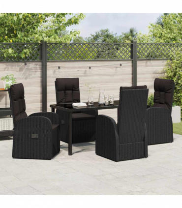 vidaXL Garden Dining Set with Cushion 5 pcs Black Poly rattan
