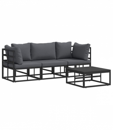 vidaXL Garden Sofa Set with Cushion 4 pcs Black Aluminium