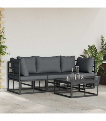vidaXL Garden Sofa Set with Cushion 4 pcs Black Aluminium
