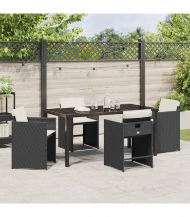 vidaXL Garden Dining Set 5 pcs Black Poly Rattan
