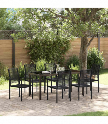 vidaXL Garden Dining Set 7 pcs Black PVC rattan