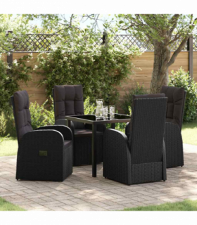vidaXL Garden Dining Set with Cushion 5 pcs Black Poly rattan