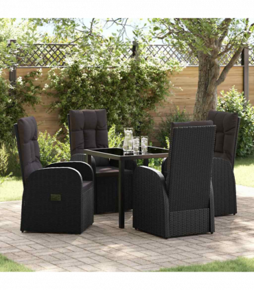 vidaXL Garden Dining Set with Cushion 5 pcs Black Poly rattan