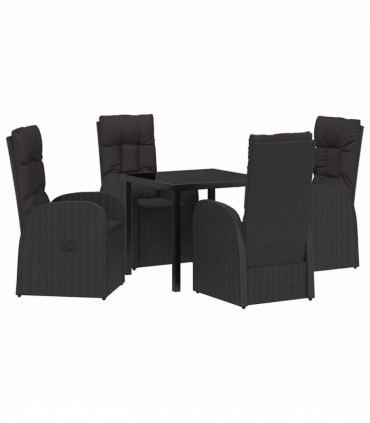 vidaXL Garden Dining Set with Cushion 5 pcs Black Poly rattan