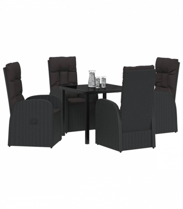 vidaXL Garden Dining Set with Cushion 5 pcs Black Poly rattan