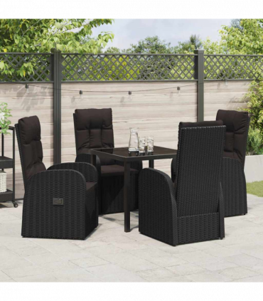 vidaXL Garden Dining Set with Cushion 5 pcs Black Poly rattan