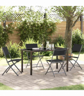 vidaXL Garden Dining Set Folding 5 pcs Black Textilene and steel