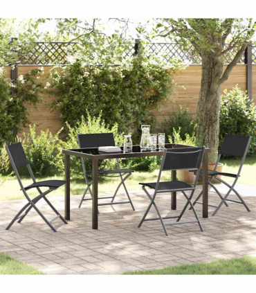 vidaXL Garden Dining Set Folding 5 pcs Black Textilene and steel