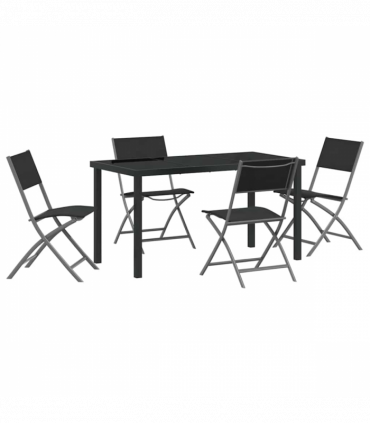 vidaXL Garden Dining Set Folding 5 pcs Black Textilene and steel