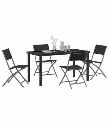 vidaXL Garden Dining Set Folding 5 pcs Black Textilene and steel