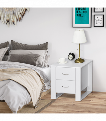 Particle Board 2-Drawer Bedside Table White