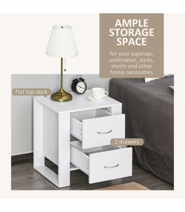 Particle Board 2-Drawer Bedside Table White